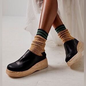 Free People Black Peyton Leather Platform Mules Clogs